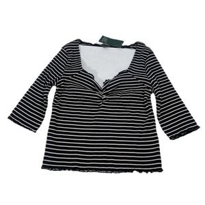 Wild Fable Ribbed Top 3/4 Sleeve Sweetheart Neckline LRG Blk/White NEW CropTop?